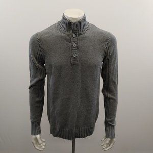 Denver Hayes Mock Neck Henley Sweater Men's Size Medium Gray Long Sleeve Cotton